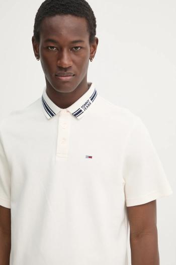 Polo tričko Tommy Jeans pánske, béžová farba, jednofarebné, DM0DM20225