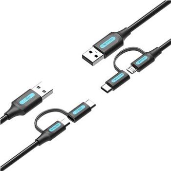 Vention USB 2.0 to 2-in-1 Micro USB & USB-C Cable 0.25M Black PVC Type (CQDBC)