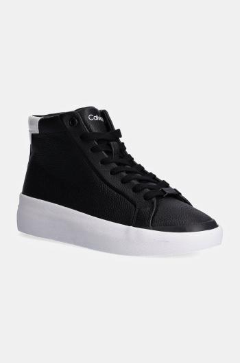 Kožené tenisky Calvin Klein VULC HIGH TOP LTH čierna farba, HW0HW02213