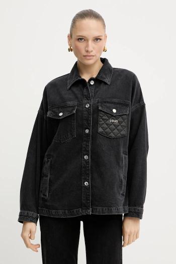 Rifľová bunda Liu Jo čierna farba, prechodná, oversize, UF5111.D4927