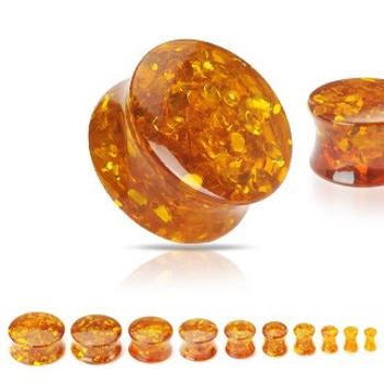 Sedlový plug zo syntetického jantáru s trblietkami - Hrúbka: 5 mm