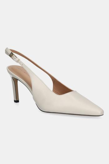 Kožené lodičky Tommy Hilfiger SQUARED TOE HIGH HEEL SLINGBACK béžová farba, FW0FW08636