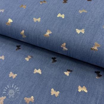 Bavlnená látka JEANS FOIL Butterfly light blue