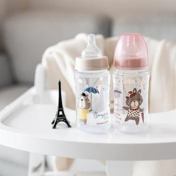 CANPOL BABIES Fľaša so širokým hrdlom Bonjour Paris 240 ml modrá