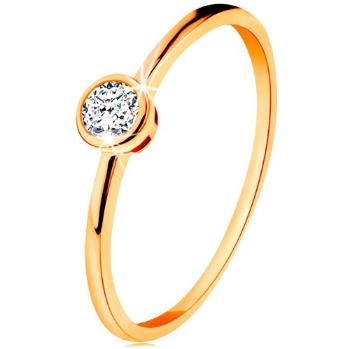 Prsteň zo žltého 14K zlata - ligotavý okrúhly zirkón v lesklej objímke - Veľkosť: 51 mm