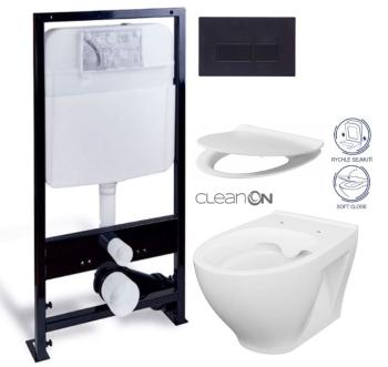 PRIM predstenový inštalačný systém s čiernym tlačidlom 20/0044 + WC CERSANIT CLEANON MODUO + SEDADLO PRIM_20/0026 44 MO1