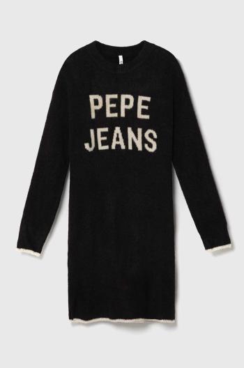 Dievčenské šaty s prímesou vlny Pepe Jeans čierna farba, mini, oversize