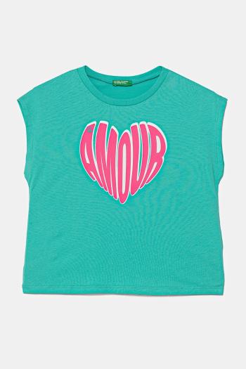 Detské bavlnené tričko United Colors of Benetton zelená farba, 3JERC10PB
