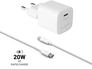 Töltő adapter FIXED PD Rapid Charge Mini USB-C + 1m USB-C to USB-C PD kábel - 20W, fehér