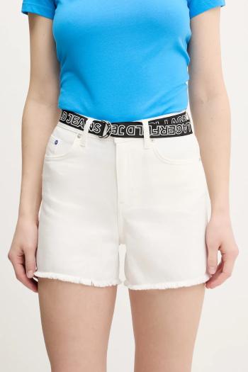 Rifľové krátke nohavice Karl Lagerfeld Jeans dámske, biela farba, jednofarebné, vysoký pás, A2W10039
