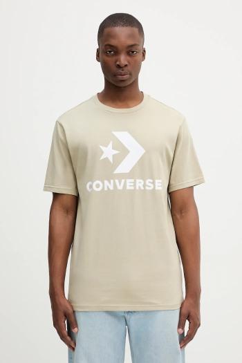 Bavlnené tričko Converse béžová farba, s potlačou, 10025458-A45