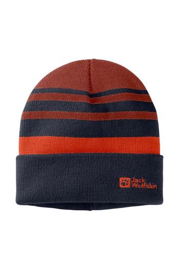 Detská čiapka Jack Wolfskin STRIP NIT tmavomodrá farba biela