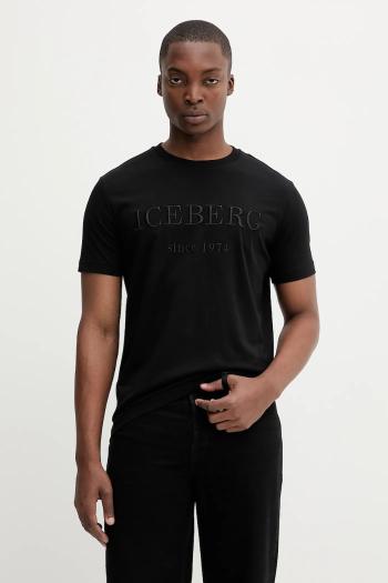 Bavlnené tričko Iceberg pánske, čierna farba, s nášivkou