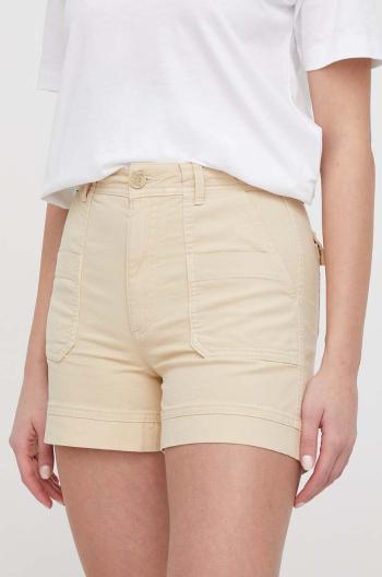 Šortky Pepe Jeans VALENTINA dámske, béžová farba, jednofarebné, vysoký pás, PL801096