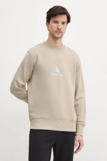 Bavlnená mikina Calvin Klein Jeans pánska, béžová farba, s potlačou, J30J327470