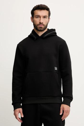 Mikina EA7 Emporio Armani čierna farba, s kapucňou, s nášivkou, AF13538.7M000141