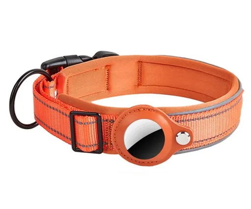 PROTEMIO GLOWY PAW Reflexný obojok pre Apple AirTag VEĽKOSŤ: M - oranžový