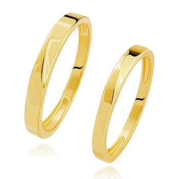 Zlaté obrúčky v žltom 14K zlate - šikmá skosená línia, hladké ramená - Veľkosť: 49 mm