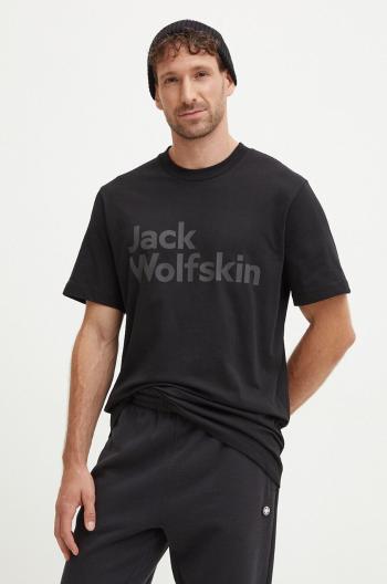 Bavlnené tričko Jack Wolfskin Brand pánske, čierna farba, s potlačou, 1809591