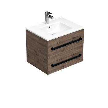 Kúpeľňová skrinka s čiernou úchytkou a umývadlom SAT Cube Way 60x53x46 cm dub Wellington mat CUBE46C602DWMOD