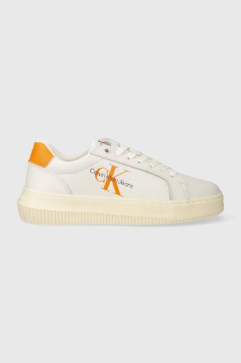 Kožené tenisky Calvin Klein Jeans YW0YW00823 CHUNKY CUPSOLE MONOLOGO W biela farba, YW0YW00823