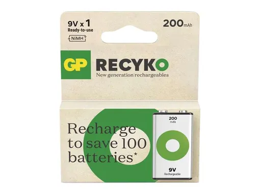 Batéria 6F22 nabíjací 9V/200mAh GP B2552 Recyko 1ks
