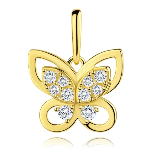 Zlatý prívesok 9K motýľ s dvojitými krídlami a čírymi zirkónmi