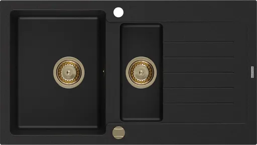 MEXEN/S MEXEN/S - Matias granitový drez 1.5 s odkvapkávačom 900 x 505 mm, čierny, zlatý sifón 6502901505-77-G