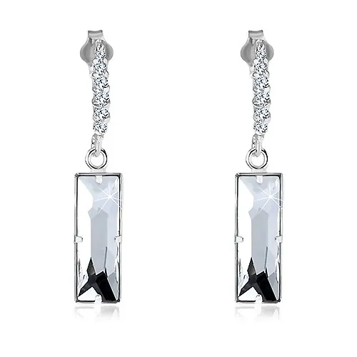 Náušnice zo striebra 925 - obdĺžnikový zirkón pod kruhovým segmentom