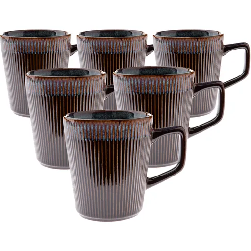 Súprava 6 keramických hrnčekov Rustik 410 ml, tmavohnedá