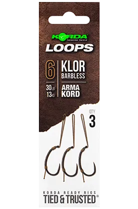 Korda hotové montáže loop rigs klor barbless - háčik 6 nosnosť 30 lb