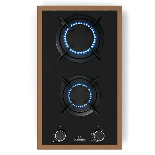 Klarstein Lumiflame plynová varná doska, 2 horáky, medený rám, elektrické zapaľovanie, výkon 4,2 kW