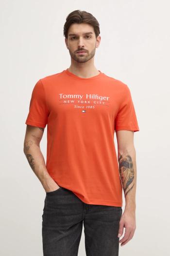 Bavlnené tričko Tommy Hilfiger pánske, oranžová farba, s potlačou, MW0MW38621