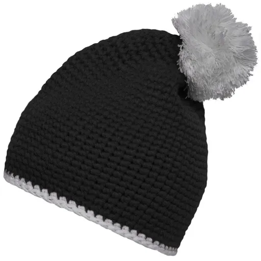 Myrtle Beach (Daiber) Pletená čiapka s kontrastným pruhom a brmbolcom MB7964 - Čierna / svetlošedá | uni