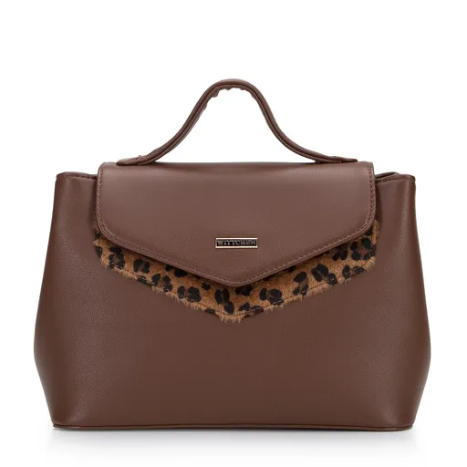 Kožený kufrík s ozdobnou vložkou so zvieracím vzorom malý hnedý