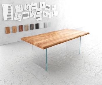 Jedálenský stôl Edge 200x100 cm XL prírodná podnož z akáciového skla