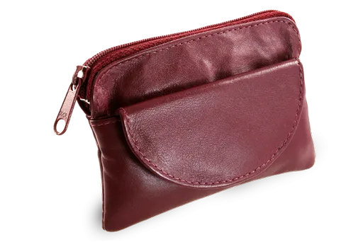 Burgundy kožená kľúčenka so zipsovým a poklopovým vreckom 619-0365-34