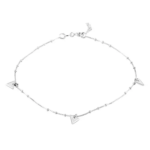 Retiazka na členok, striebro 925, tri trojuholníky, hranaté očká s guličkami