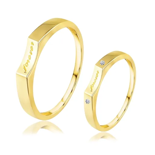 Obrúčky v žltom zlate 585 - nápis "forever" v priehlbine, dámske veľkosti so zirkónmi - Veľkosť: 58 mm