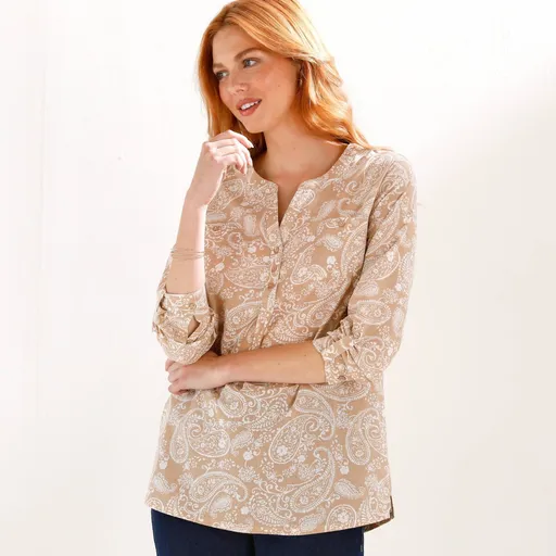 Tunika s výstrihom na gombíky a potlačou