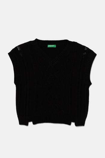 Detská vesta z vlnenej zmesi United Colors of Benetton čierna farba, tenký, 1WUAC400I