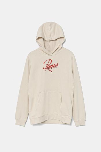 Detská mikina Puma ESS SCRIPT Hoodie TR béžová farba, s kapucňou, s nášivkou, 685806