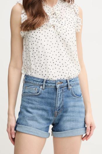 Rifľové krátke nohavice Pepe Jeans FITTED SHORT HW MARY dámske, jednofarebné, vysoký pás, PL801191IC8