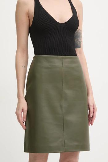 Kožená sukňa 2NDDAY Danin zelená farba, mini, rovný strih, 2251551606