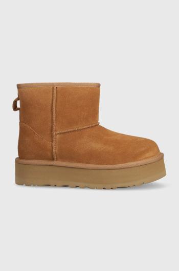 Detské semišové snehule UGG CLASSIC MINI PLATFORM KIDS béžová farba