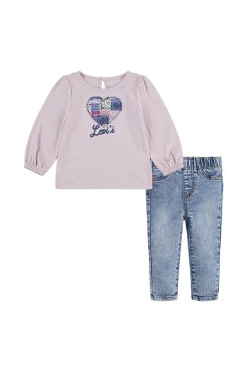 Sada pre bábätká Levi's PUFF SLEEVE TEE & JEAN SET ružová farba, 1EL502