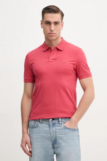 Polo tričko BOSS Orange pánske, ružová farba, jednofarebné, 50507803