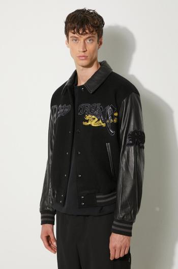 Vlnená bunda Awake NY Varsity Jacket čierna farba, prechodná, oversize, SP24-OT001