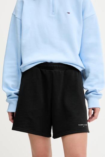 Šortky Tommy Jeans čierna farba, jednofarebné, vysoký pás, DW0DW21152