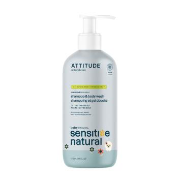 ATTITUDE 2v1 detské telové mydlo a šampón pre citlivú pokožku s ovsom, sensitive skin baby 473 ml